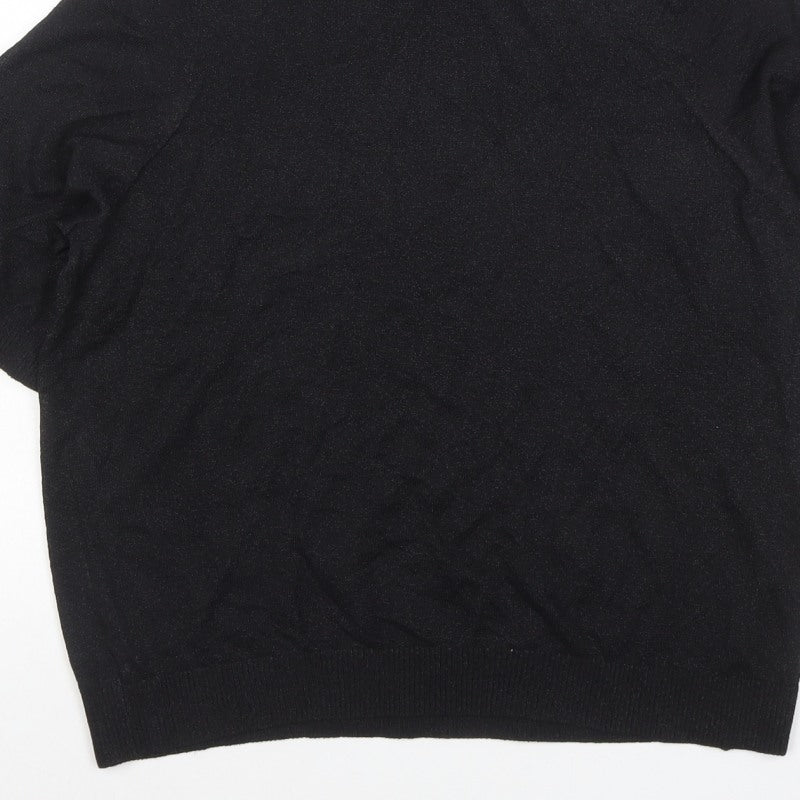 Marks and Spencer Women Black M Roll Neck Short Sleeve Knit Basic Top