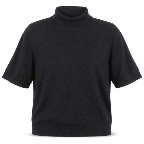 Marks and Spencer Women Black M Roll Neck Short Sleeve Knit Basic Top