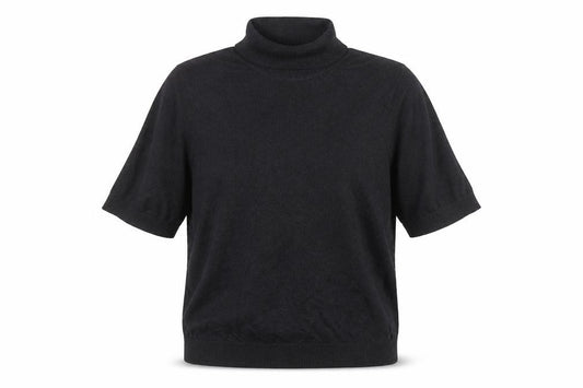 Marks and Spencer Women Black M Roll Neck Short Sleeve Knit Basic Top
