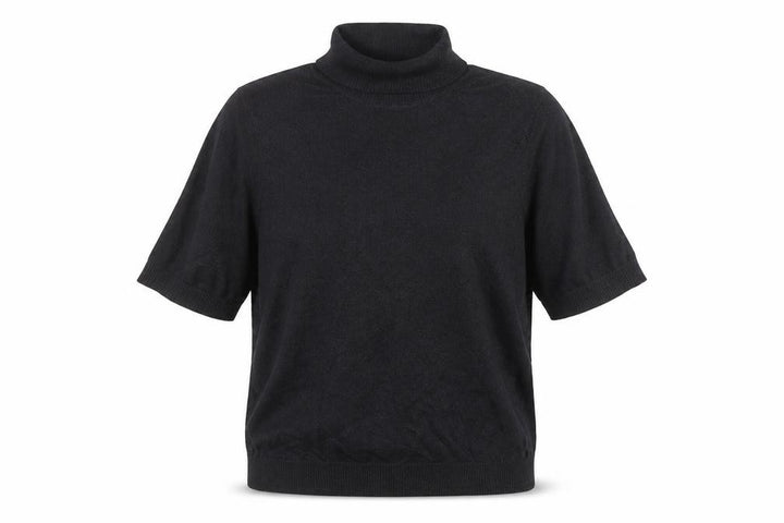 Marks and Spencer Women Black M Roll Neck Short Sleeve Knit Basic Top