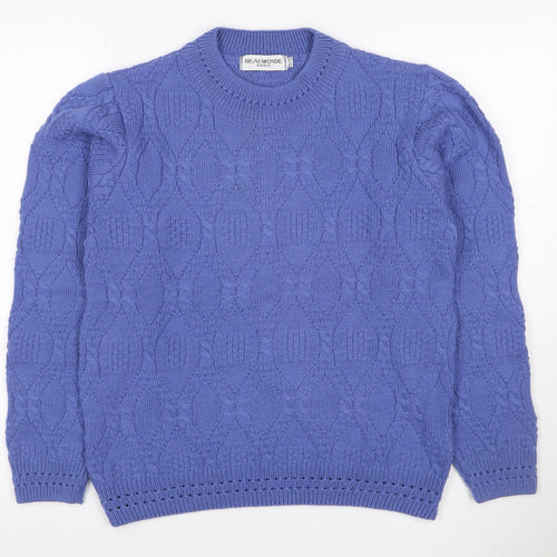 Beaumonde Paris Women’s Blue Size 12 Cable Knit Crew Neck Pullover Jumper