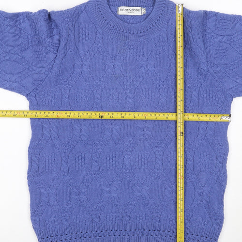 Beaumonde Paris Women’s Blue Size 12 Cable Knit Crew Neck Pullover Jumper