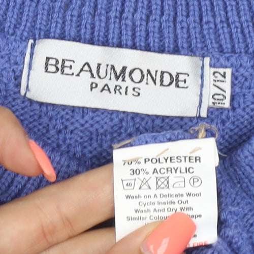 Beaumonde Paris Women’s Blue Size 12 Cable Knit Crew Neck Pullover Jumper