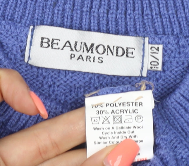 Beaumonde Paris Women’s Blue Size 12 Cable Knit Crew Neck Pullover Jumper