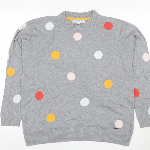 Quba & Co Women Grey Size 12 Polka Dot Merino Cotton Knit Jumper