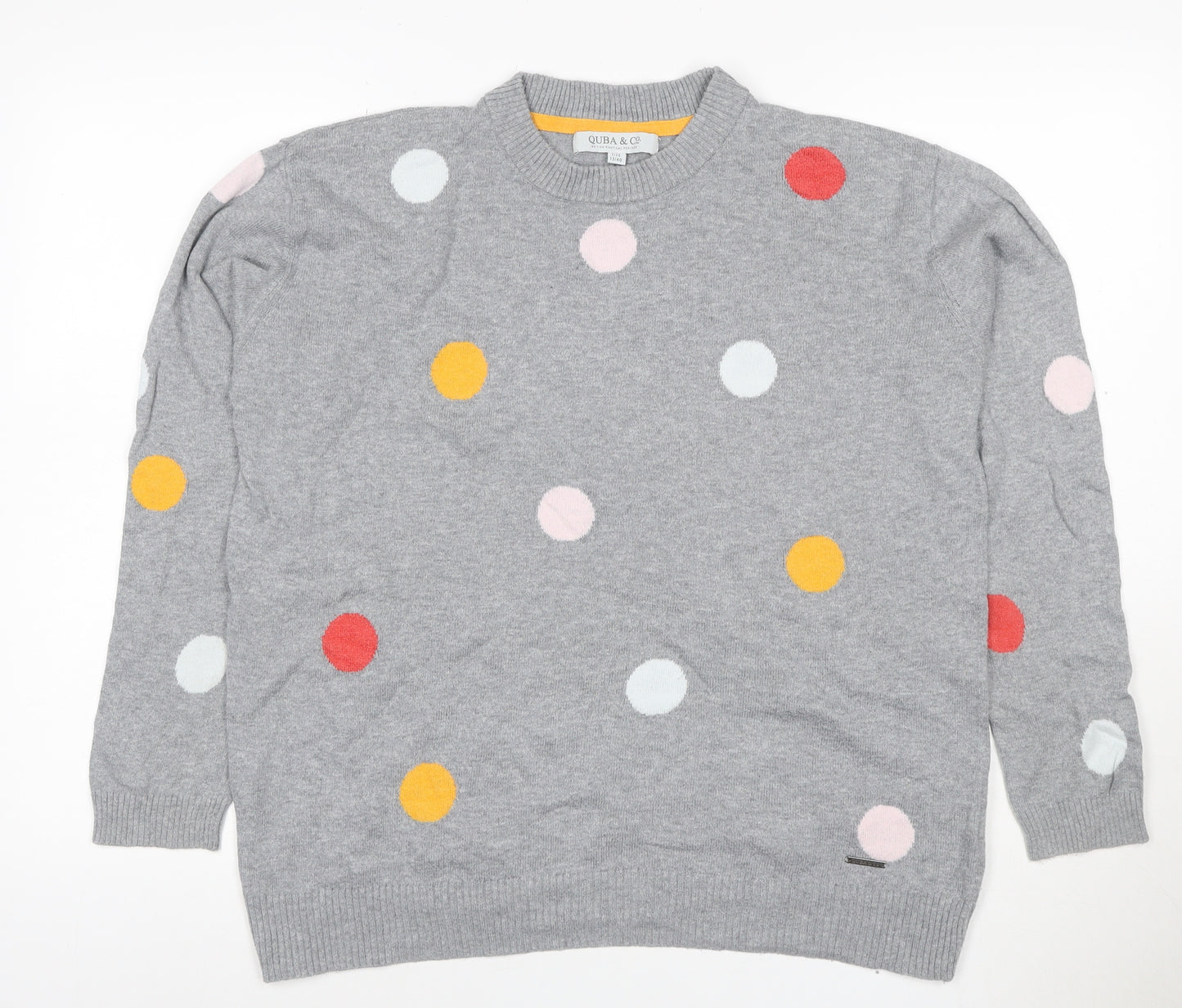 Quba & Co Women Grey Size 12 Polka Dot Merino Cotton Knit Jumper