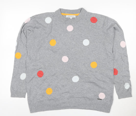 Quba & Co Women Grey Size 12 Polka Dot Merino Cotton Knit Jumper