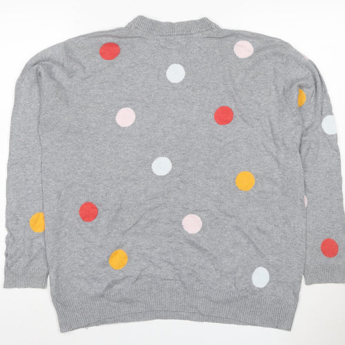 Quba & Co Women Grey Size 12 Polka Dot Merino Cotton Knit Jumper