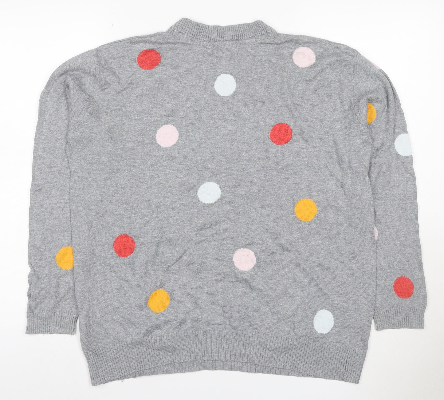 Quba & Co Women Grey Size 12 Polka Dot Merino Cotton Knit Jumper