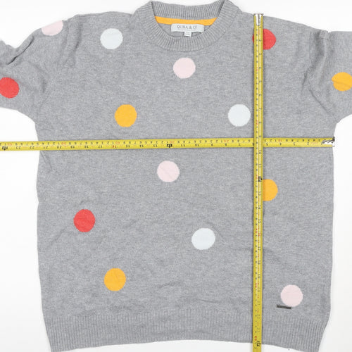 Quba & Co Women Grey Size 12 Polka Dot Merino Cotton Knit Jumper
