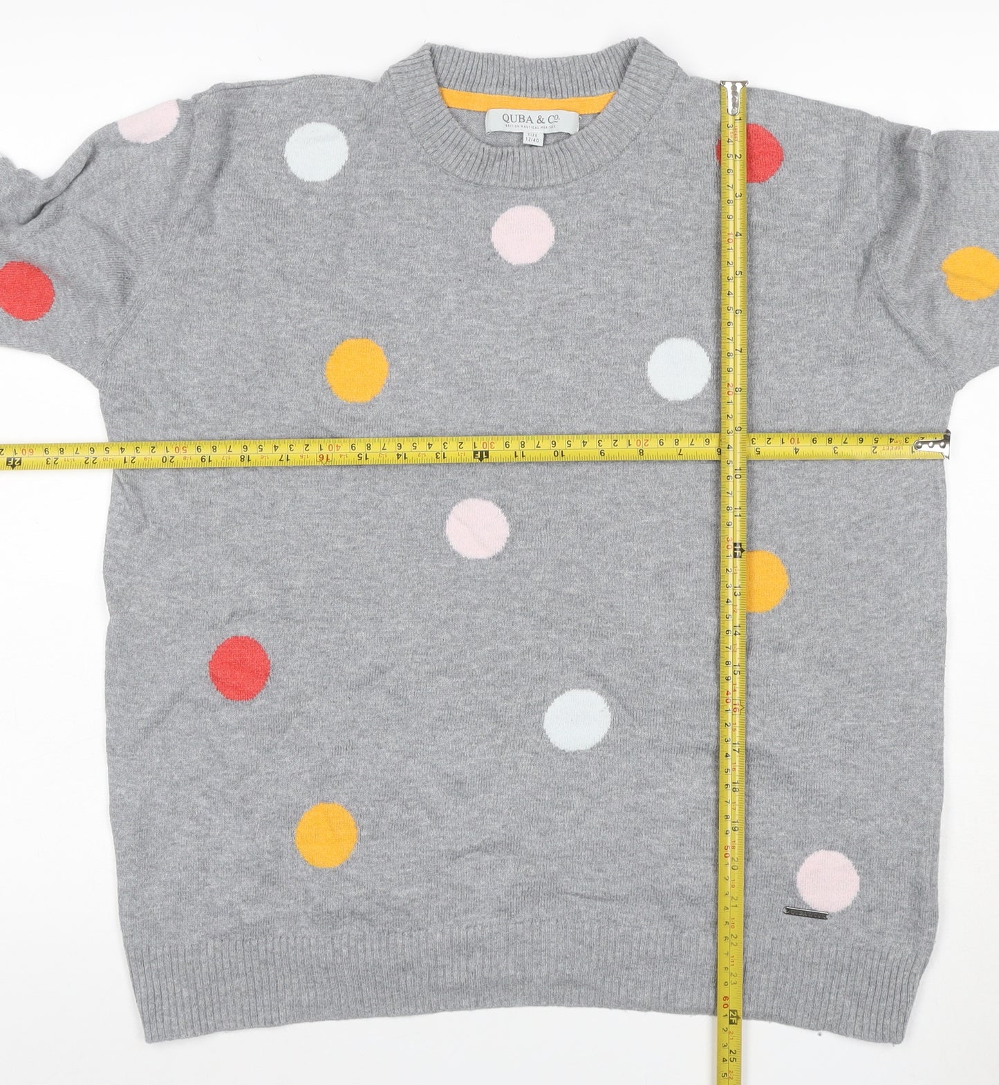 Quba & Co Women Grey Size 12 Polka Dot Merino Cotton Knit Jumper