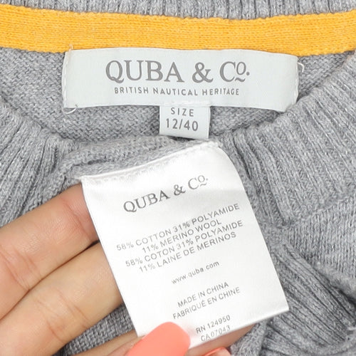 Quba & Co Women Grey Size 12 Polka Dot Merino Cotton Knit Jumper
