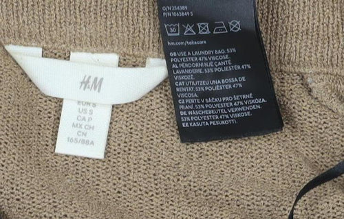 H&M Women Beige UK 10 Collared V-Neck Short Sleeve Alpaca Blend Jumper