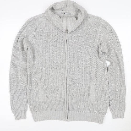 Marks and Spencer Women Grey UK 16 Chunky Knit Full Zip Jumper