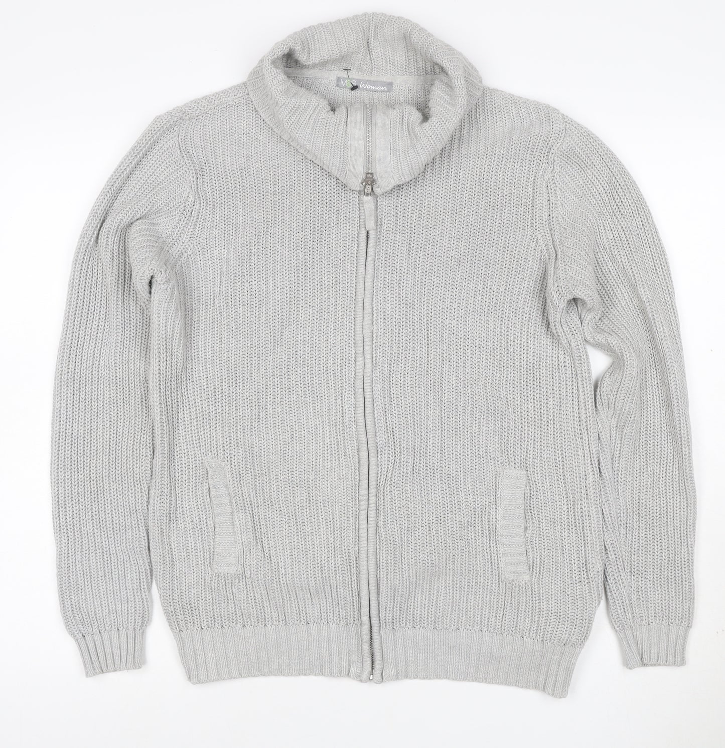 Marks and Spencer Women Grey UK 16 Chunky Knit Full Zip Jumper