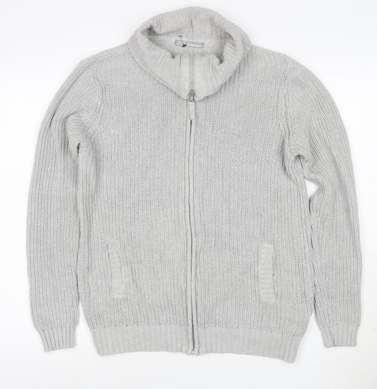 Marks and Spencer Women Grey UK 16 Chunky Knit Full Zip Jumper