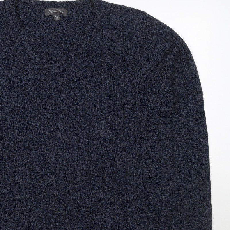 Sfera Urban Men’s Blue XL Cable Knit V-Neck Pullover Jumper