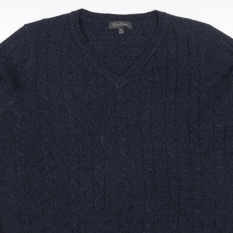 Sfera Urban Men’s Blue XL Cable Knit V-Neck Pullover Jumper