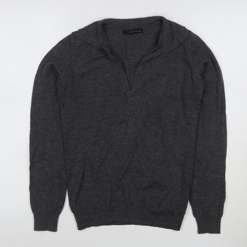 Calvin Klein Jeans Women Grey L Wool Blend Collared V-Neck Jumper