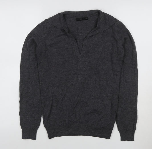 Calvin Klein Jeans Women Grey L Wool Blend Collared V-Neck Jumper