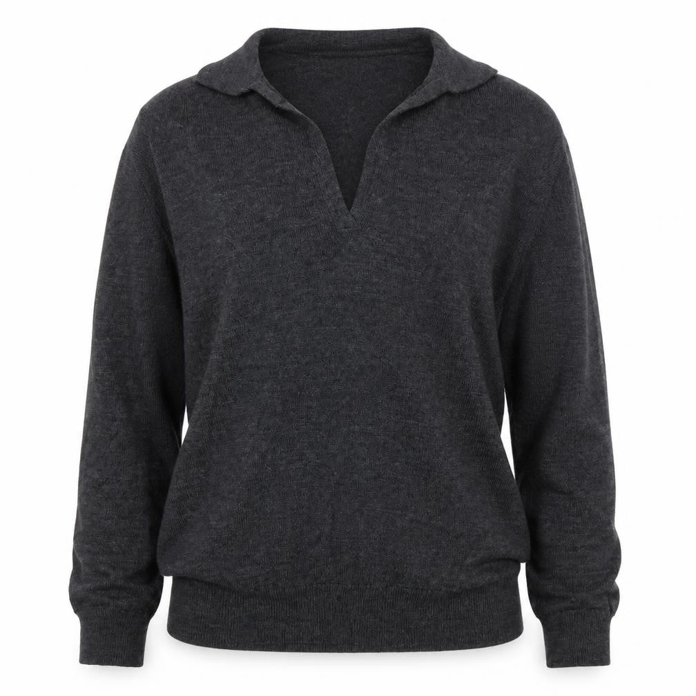 Front view of Calvin Klein Jeans Women Grey L Wool Blend Collared V-Neck Jumper