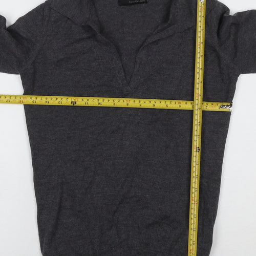 Calvin Klein Jeans Women Grey L Wool Blend Collared V-Neck Jumper