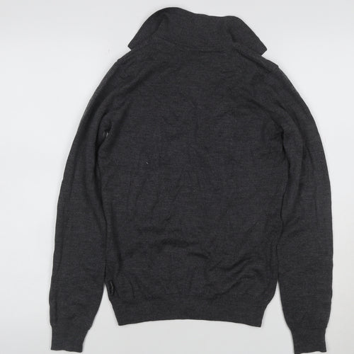 Calvin Klein Jeans Women Grey L Wool Blend Collared V-Neck Jumper
