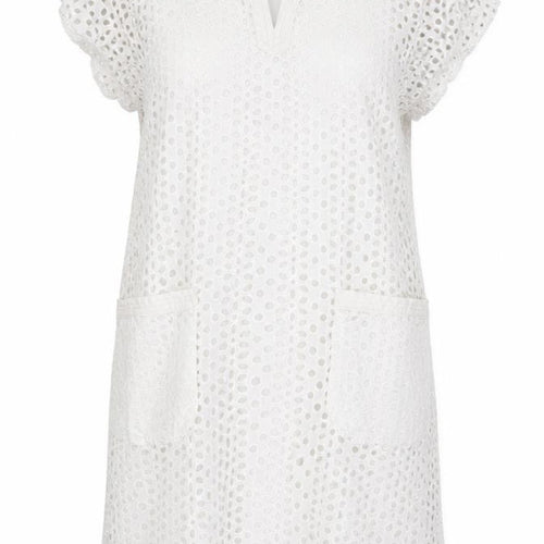 Joules Women White Cotton Broderie Shift Dress UK 12 Knee Length