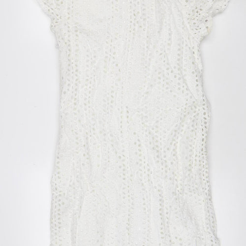 Joules Women White Cotton Broderie Shift Dress UK 12 Knee Length