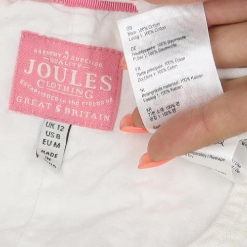 Joules Women White Cotton Broderie Shift Dress UK 12 Knee Length