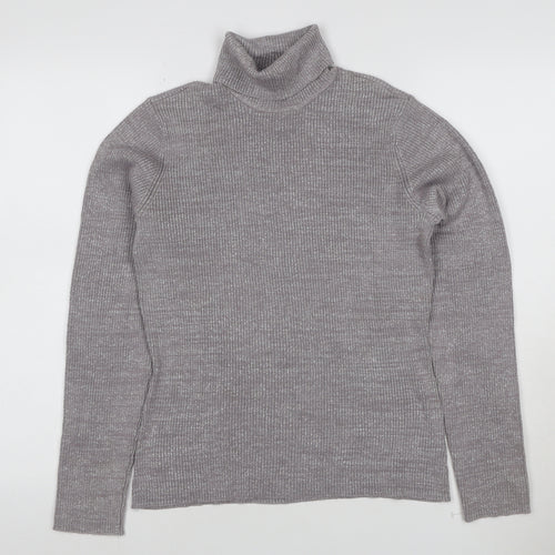 Style & Co. Women’s Silver Metallic Ribbed Roll Neck Jumper L