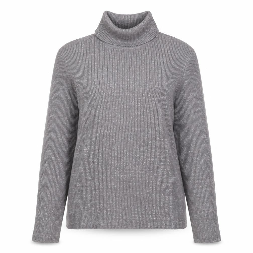 Front view of Style & Co. Women’s Silver Metallic Ribbed Roll Neck Jumper L