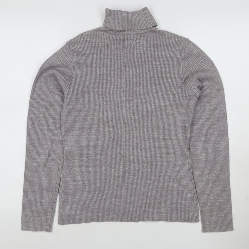 Style & Co. Women’s Silver Metallic Ribbed Roll Neck Jumper L