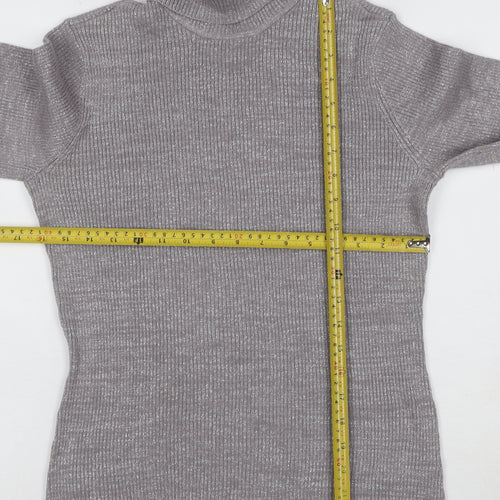 Style & Co. Women’s Silver Metallic Ribbed Roll Neck Jumper L
