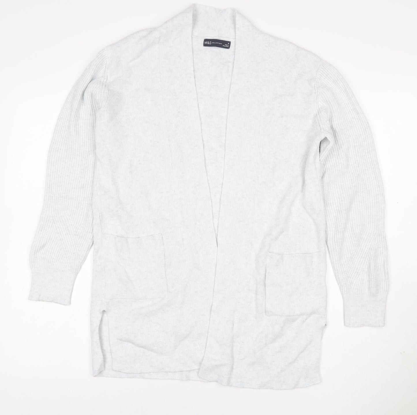 Marks and Spencer Women Grey UK 10 Long Knit Open Cardigan Pockets