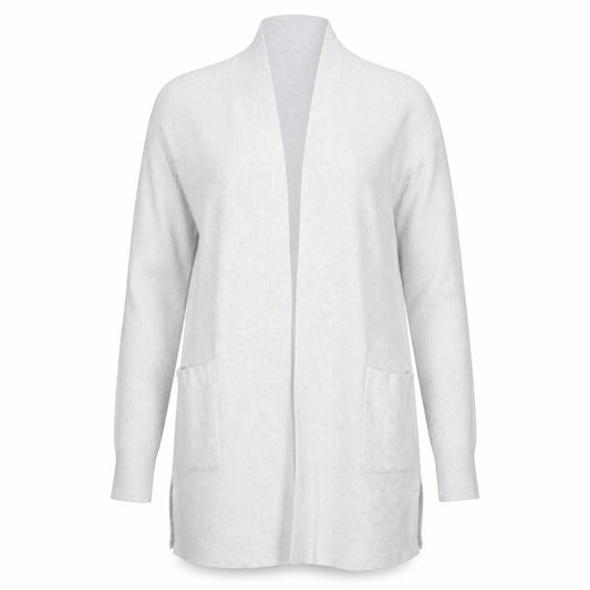 Front view of Marks & Spencer Women Grey UK 10 Long Knit Open Cardigan Pockets