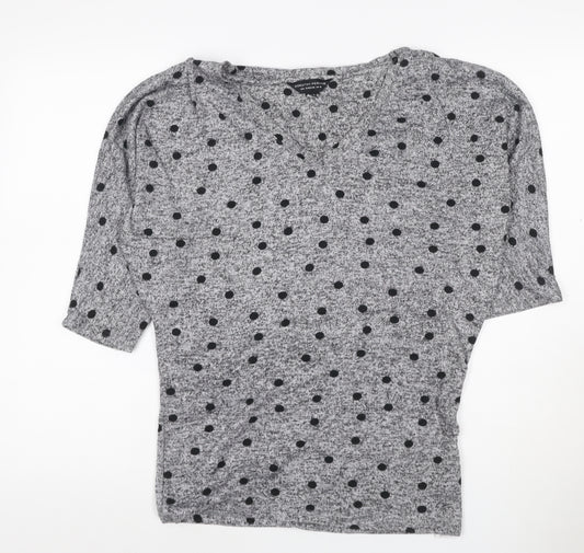 Dorothy Perkins Women Grey Black Polka Dot V-Neck Dolman Jumper UK 10