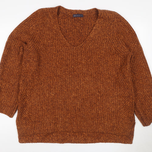 Marks and Spencer Women Brown UK 20 V-Neck Chunky Knit Jumper