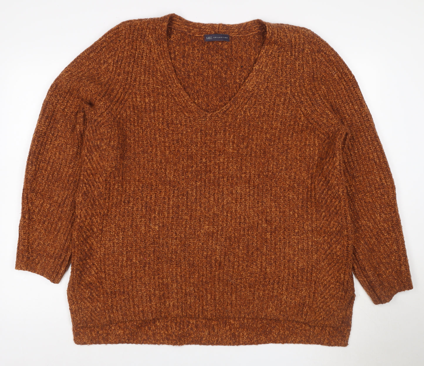 Marks and Spencer Women Brown UK 20 V-Neck Chunky Knit Jumper