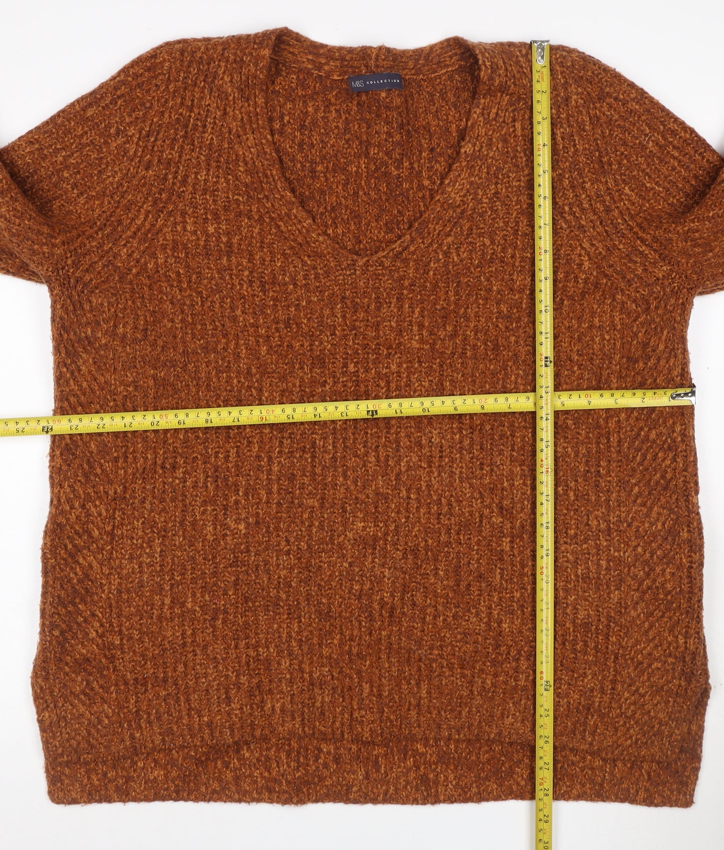 Marks and Spencer Women Brown UK 20 V-Neck Chunky Knit Jumper