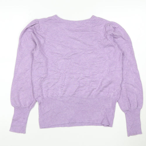 Marks & Spencer Women Purple M Lyocell Knit Puff Sleeve Jumper