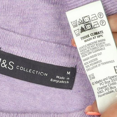 Marks & Spencer Women Purple M Lyocell Knit Puff Sleeve Jumper