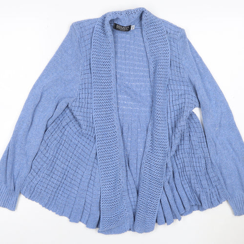 Remel London Women Blue M Open Knit Waterfall Cardigan Long Sleeve