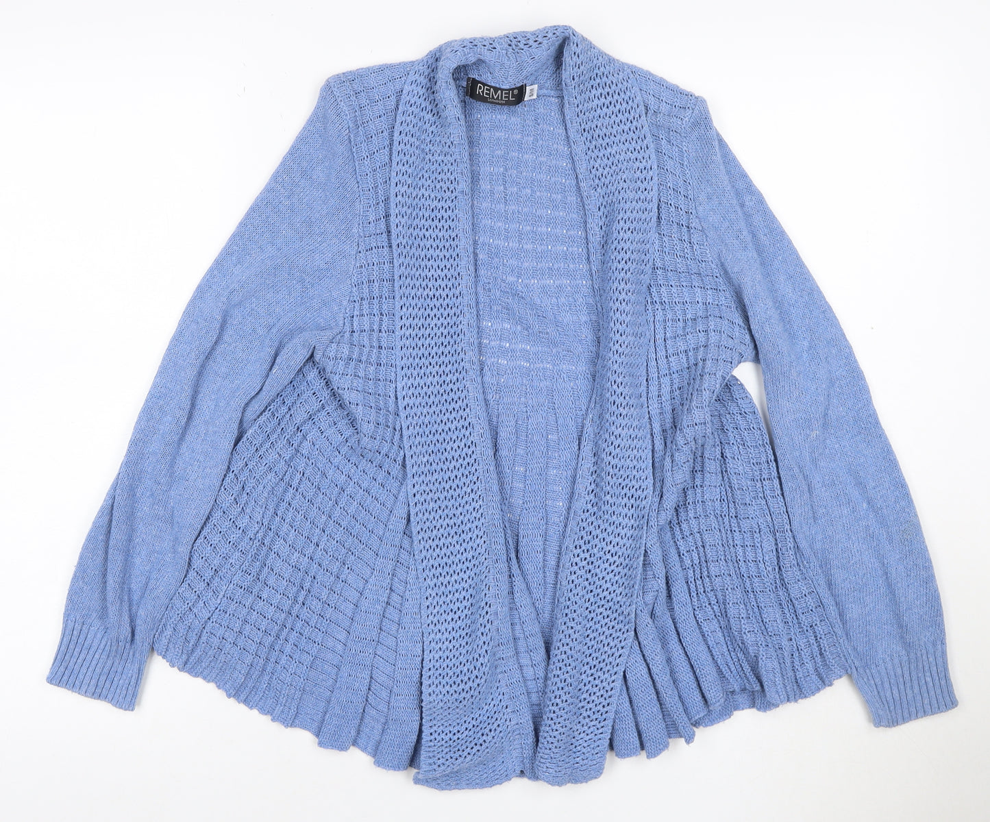 Remel London Women Blue M Open Knit Waterfall Cardigan Long Sleeve