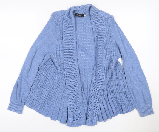 Remel London Women Blue M Open Knit Waterfall Cardigan Long Sleeve