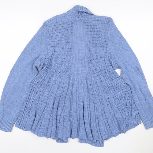Remel London Women Blue M Open Knit Waterfall Cardigan Long Sleeve
