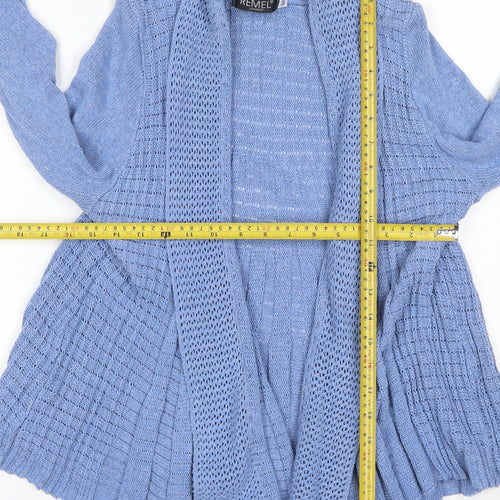 Remel London Women Blue M Open Knit Waterfall Cardigan Long Sleeve