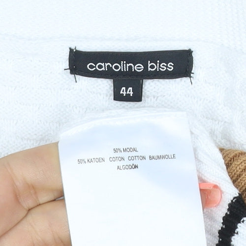 Caroline Biss Women’s UK 16 White Camel V-Neck Puff Sleeve Jumper