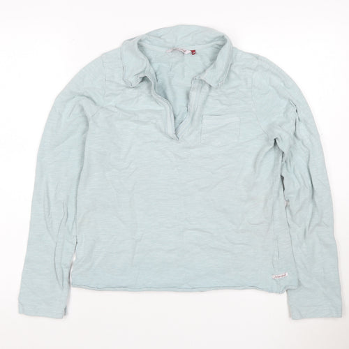 White Stuff Women Blue Size 14 Cotton Jersey 1/2 Zip Long Sleeve Polo Top