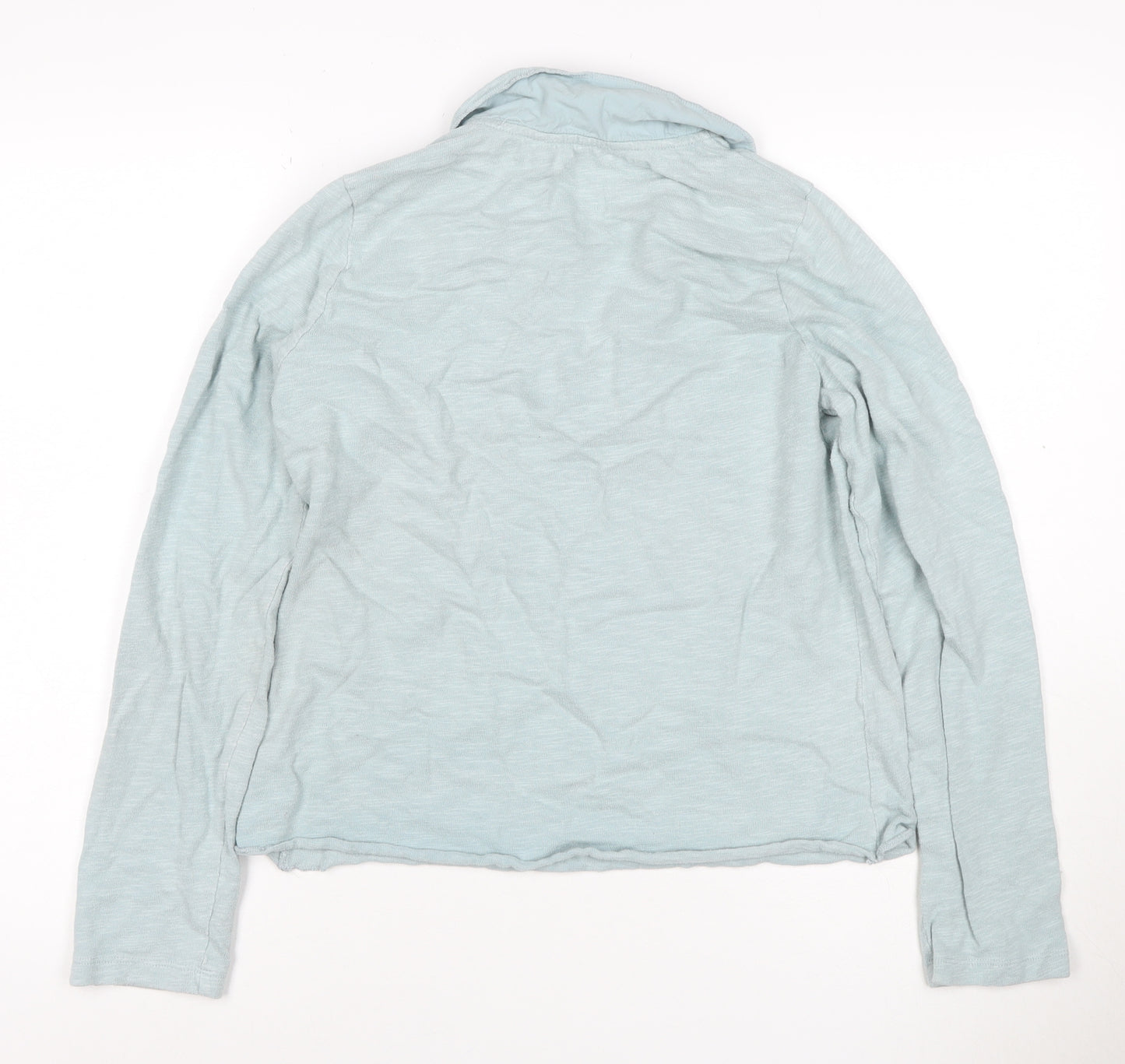 White Stuff Women Blue Size 14 Cotton Jersey 1/2 Zip Long Sleeve Polo Top
